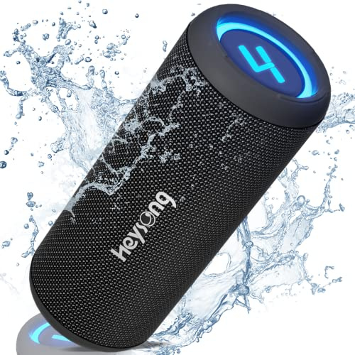 HEYSONG Altavoz Portátil Bluetooth Inalámbrico Impermeable RGB LED Luz True Wireless Stereo, Graves Potentes con Sonido de Alta Fidelidad, Speaker con Micro-SD, Memoria USB, Jack 3,5mm, Carga Type C