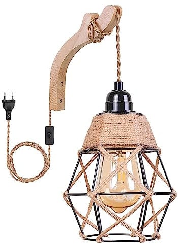 Eufrozy Wandleuchte Innen Vintage, Wandlampe Innen Boho mit Schalter und 2.8m Stecker Ladekabel, Retro Lampe Industrial E27 für Schlafzimmer Treppenhaus Korridor Nachttischlampen (Ohne Glühbirne)