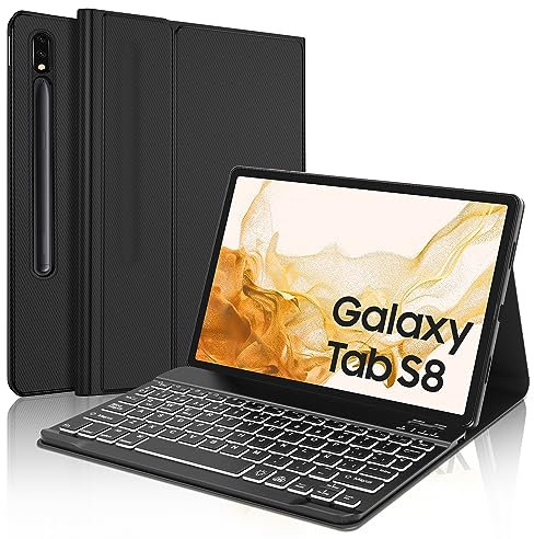 IVEOPPE Funda Teclado Samsung Tab S8 2022 - Funda Teclado Samsung Tab S7 2020, Teclado España Ñ Bluetooth Retroiluminación para Samsung Galaxy Tab S8/S7 11 (SM-T870/T875/T878/X700/X706), Negro