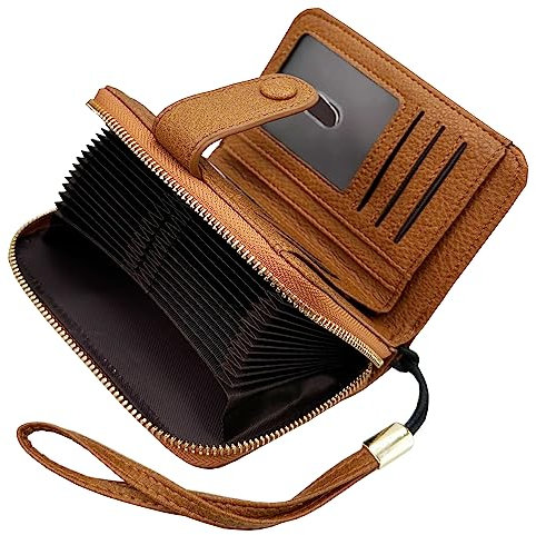 YUHAN PRETTY RFID-blockierende Kreditkartenetui für Frauen, große Kapazität, Armband, Faltleder, Kartenetui, Organizer, Vintage Brown