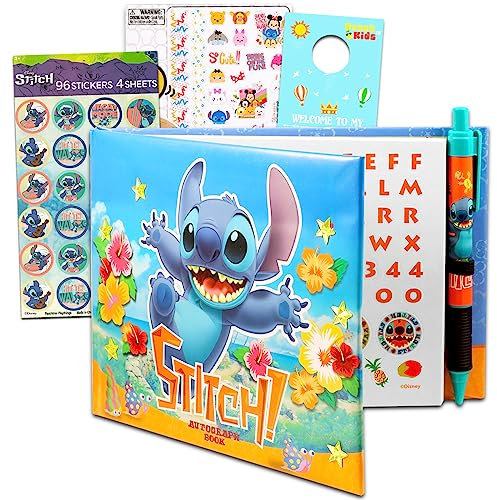 Stitch Autograph Book for Kids - Bundle with 50 Page Lilo and Stitch Signature Book with Pen Plus Stickers, Tattoos, More | Disneyland Autograph Book