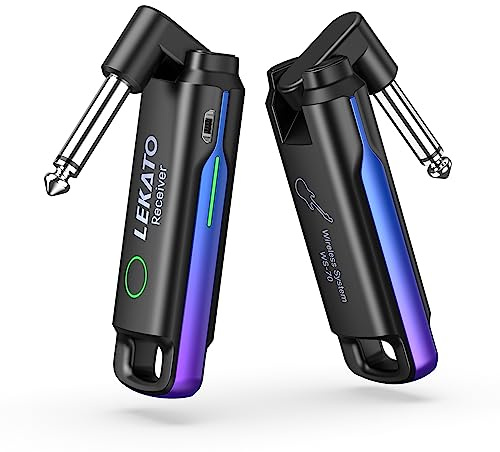 LEKATO Wireless Guitar System UHF Wireless Guitar Transmitter Receiver Rechargeable with 70 Channels Audio Wireless Guitar Transmitter Receiver for Guitar Bass Electric Instruments (Blue)