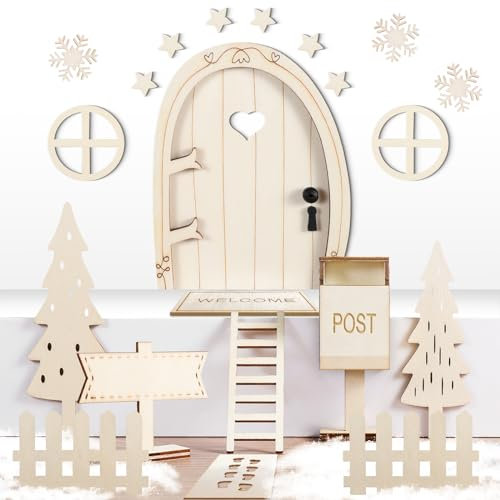 Wichteltür Set,Weihnachtswichtel Komplettset Tür,Miniatur Wichtel Zubehör Weihnachten,Wichtelzubehör Weihnachten Set, Holz Wichtelhaus Weihnachtsdeko Feentür für Kinder Geschenke Weihnachten Set