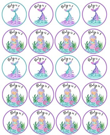edible 20 x Mermaid Birthday Personalised cupcake toppers uncut (wafer paper)