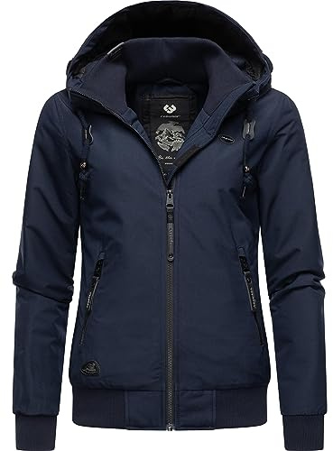 Ragwear Damen warme wasserdichte Winterjacke Outdoorjacke mit Kapuze Nuggie Melange Navy Gr. M