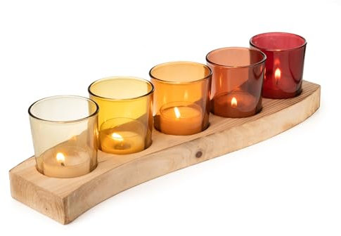 Holztablett mit Teelichtgläsern | Glaswindlicht Teelichthalter Deko | 33x8,5 cm