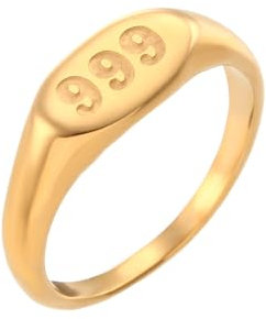 PAURO Damen Edelstahl Oval Engel Nummer Ringe 999 Numerologie Schmuck Geschenk Gold Größe 57 (18.1)