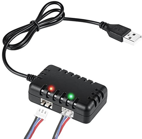 URGENEX Charger Cable 2S 7.4V 1 to 2 USB Charger Replacement for SCX24 RC Car 1A with XH-3P Connector Compatible with Axial SCX10 7.4V 2S Lipo Battery RC Car Truck Drone Boat Quadcopter and Airsoft