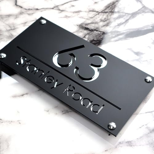 K SMART SIGN | LUXE H3 F31 | House Numbers Plaques House Numbers Door Signs House Number For Wall Name Plaques For Outside 3D Laser Cut acrylic Mirrored Marble (Matt Black & Silver Mirror)