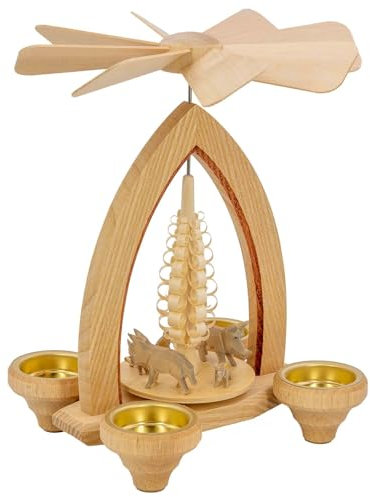 Seiffener Volkskunst Lorenz | Moderne Erzgebirgische Weihnachtspyramide | Teelichtpyramide Pyramide aus Holz | Weihnachtsdeko | 25 cm | Wildschweingruppe
