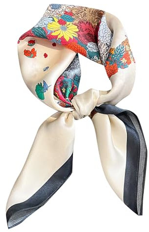 FEIBOON Schal aus 100% reiner Maulbeerseide, quadratisch, 68,6 x 68,6 cm, für Damen, Halstuch, Kopftuch, Haarschal, Bandana, in Geschenkverpackung, Weiß und bunte Blumen, 21in