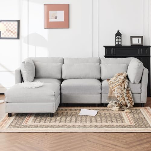 ZYLOYAL10 Sofa Mit Schlaffunktion - Modernes 3-Sitzer-Wohnzimmersofa Mit Chaiselongue, Ecksofa Mit Fußstütze, Polstermöbel (Hellgrau)
