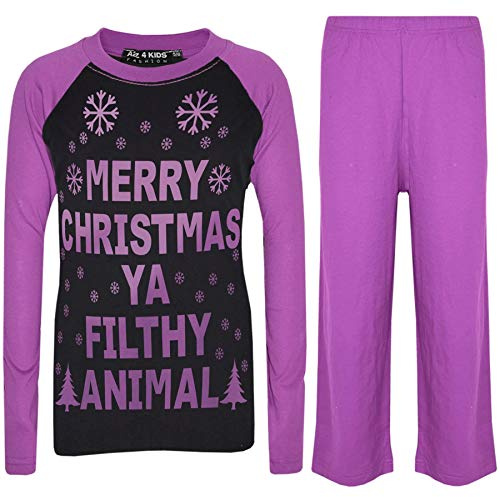 A2Z 4 Kids Girls Boys PJ's YA Filthy Printed Christmas Pyjamas - PJS Ya Filthy Black & Lilac 11-12.1