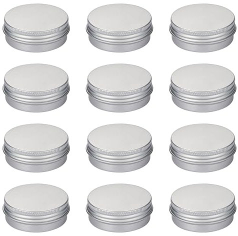 TRKETK 12 Pièces Pots en Étain en Aluminium, Récipients Vides en Aluminium Argenté Pots Cosmétiques Ronds en Étain Pots en Étain en Aluminium de 30 ML avec Couvercles à Vis Pots de Crème de Voyage