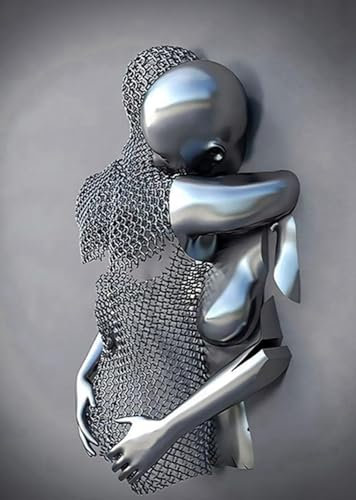 3D Metall Figur Statue Kunst Leinwand Gemälde Romantisch Abstrakt Poster und Drucke Liebhaber Skulptur Poster Liebe Herz Kuss Bilder - Ohne Rahmen (Figur-04,1Pcs-20x30cm)