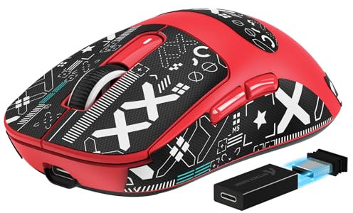 VGN GAMEPOWER ATTACK SHARK X3PRO SUPERLIGHT 59g Mouse Gaming Wireless, Tasso di Polling 4K/8KHz, 26000DPI Mouse da Gioco G502, PixArt PAW3395, 2.4G/Bluetooth/Cablato, Grip Tape, Batteria 200Hr, Rosso