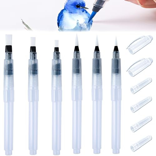 Lotbun Lot de 6 Pinceaux Aquarelle à Reserve d'eau Rechargeables, Pinceau à Réserve d'eau Pinceaux a Reservoir,Pinceaux Aquarelle