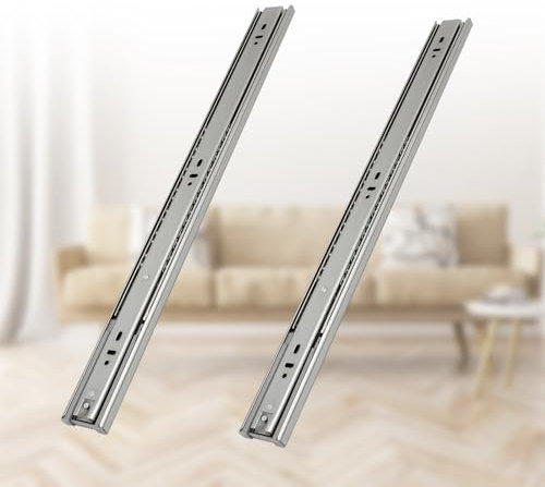 Fiqops Schubladenschienen 550mm, Vollauszug 45 KG Tragfähigkeit, Stabil Schubladen Schienensystem mit kugelgelagerten, Schubladenschienen Softclose, Leichte Montage 2 Stück(1 Paar)