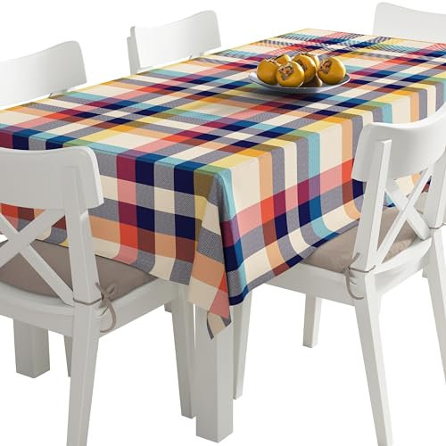 HEKO PANELS Tischdecke 140 x 250 cm Abwaschbar Tischtuch Gartentischdecke Fleckschutz Wasserabweisend Tafeldecke Kariert Bunt