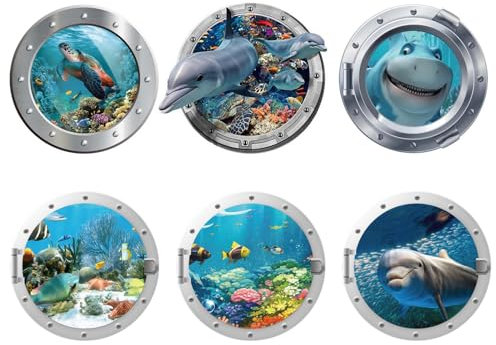 3D Wandtattoo Unterwasserwelt,Forreen 6 Stück Wandtattoo Badezimmer Hai Meeresschildkröten Delfine Qualle Wandsticker Badezimmer Bilder für Schlafzimmer Schrank Wanddeko