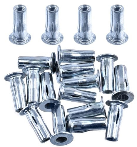 Swpeet Lot de 15 écrous à rivets métriques M8 en acier au carbone blanc plaqué zinc multi-adhérence Plus écrous Kit de rivets Bulb Shank Tête plate Insert fileté écrou construction fixations pour
