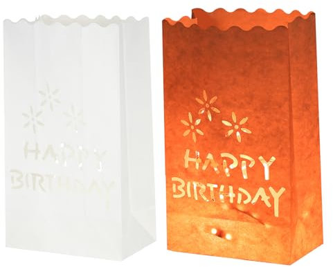 sourcing map White Paper Luminary Bags, 10 Pcs Birthday Shape Flame Resistant Lantern Candle Bags for Christmas Weddings Birthday Party Decoration