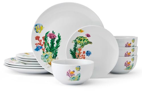 Studio Nova Coastal Ocean Underwater Life Geschirr-Set, Teller und Schüsseln, Service für 4 Personen, 12-teilig