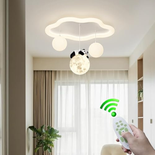 Stesulfr Kinderzimmerlampe Cartoon Panda LED Deckenlampe Weiß Metall Deckenleuchte 3 Kugel Schlafzimmer Kronleuchter Dimmbar Einfache Beleuchtung Garderobe Babyzimmer Küche Schlafzimmerlampe(C Style)