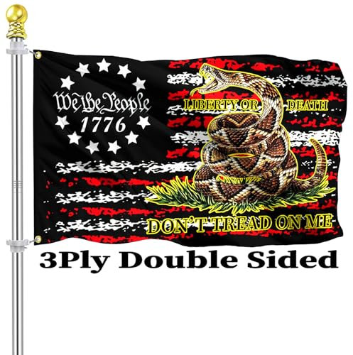 JAIARA Gadsden-Flagge, 3-lagig, doppelseitig, Retro, amerikanische Verfassung, We The People 1776, Flagge, Garten, Outdoor, Hof, Dekoration