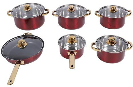6 Piece Stainless Steel Pan Set, Stainless Steel Cookware Set Induction Frying Pan Pot Cookware Saucepan Set with Lids Multifunctional Frying Pans Milk Pans for Kitchen Cooking
