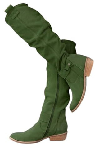 shownicer Stivali Alti Donna Stivaletti in Pelle Scamosciata Eleganti Stivali con Punta Tonda Autunnali Invernali Comodi Stivali in Tinta Unita A Verde 38