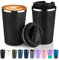 Volhoply Lot de 2 tasses à café de voyage à double paroi isotherme à double paroi avec couvercle à rabat – Tasse à café réutilisable, anti-fuite, portable pour boissons chaudes et froides (noir, lot
