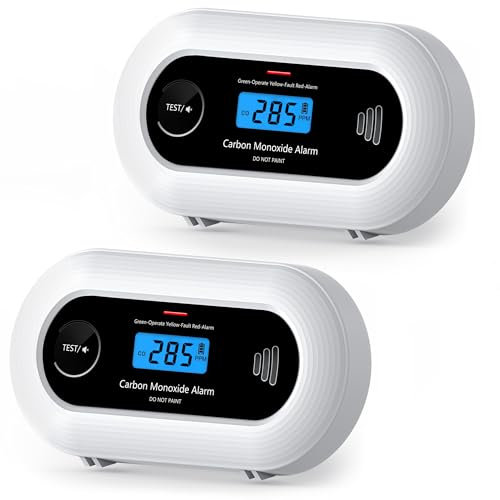 Carbon Monoxide Detector 2 Pack, KARUOTOP 10-Year Battery CO Alarm with Digital LCD Display, Battery Powered Carbon Monoxide Alarms for Home, EN 50291 Standard