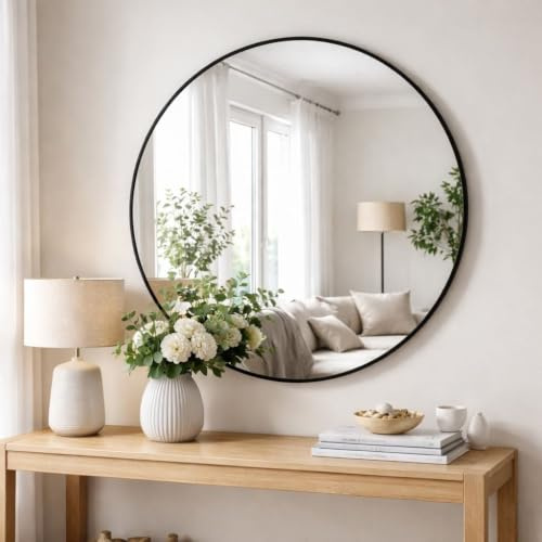 Jobu | Rei - Large Round Black Metal Circle Mirror - 90cm x 90cm