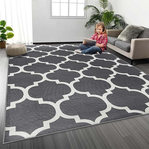 MOONLIGHT20015 Rugs Living Room Large 160x230 cm – Trellis Style Grey Area Rugs for Bedroom – Non Slip Modern Printed Carpet For Lounge Dining Room, Ava Grey