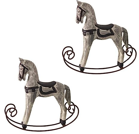QUMIIRITY 2St Schaukelpferd aus Holz Pferdeschmuck für Baum Statuendekor Retro- Heimdekoration hühner Spielzeug The Animal geschke Tischdekoration aus Holz Holzpferd Hölzern Grey