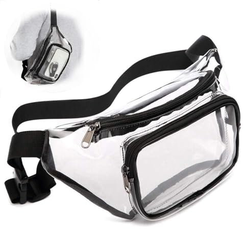 Jidyllic Transparente Gürteltasche,Transparent Waist Bag with Adjustable Belt Stadium Approved Bauchtasche Holographic Klar Hüfttasche für Damen Herren Männer Jungen Laufen Wandern Reisen Sport