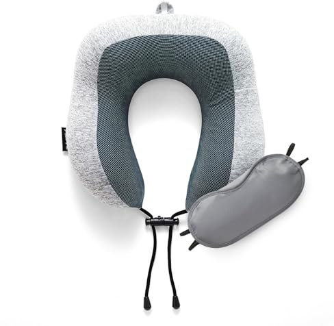GC GAVENO CAVAILIA Travel Pillow For Neck Support | Memory Foam Neck Pillow with Removable Cover | Adjustable Airplane Pillow | Neck Cushion With Eye Mask for Sleeping on Airplane, Car, Train, Bus