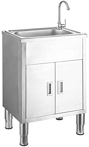 304 Edelstahl-Waschtisch-Set mit großem Stauraum, All-in-One-Set für Waschküche, 53 x 39 x 80 cm