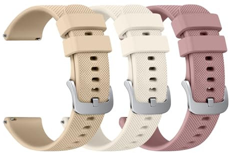 Tobfit Lot de 3 bracelets de rechange en silicone pour Garmin Vivoactive 4S/Venu 2S/Venu 3S/Vivomove 3S, 18 mm, pour Garmin Forerunner 255S/265S, homme et femme (Starlight/thé au lait/violet)