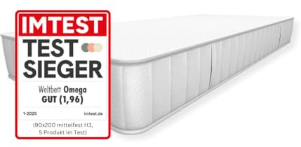 Weltbett „Omega“ Matratze Hybrid Schaum 100 x 200 cm – Wendematratze mit Härtegrad H3/H4, 18 cm Höhe - ergonomisch, hypoallergen, allergikerfreundlich, für jeden Schlaftyp - Made in Germany