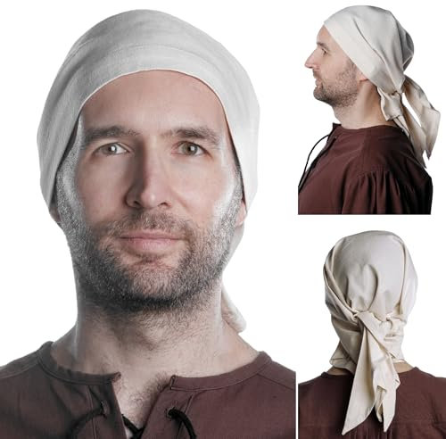 HEMAD Herren Mittelalter Piraten Kopftuch 100% Baumwolle Dreieck Modell: Fidegart, Beige