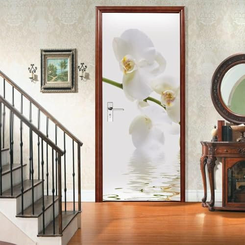 Türbekleben Orchidee Türtapete, Selbstklebend TürPoster Orchidee Türbilder, 3D Fototapete Türfolie Poster Tapete Türaufkleber Tür Tapeten 77 x 200 cm q6891