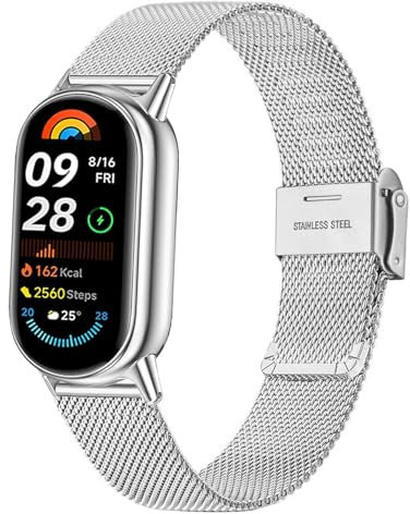 Issinlky Metallband für Xiaomi Mi band 8/Xiaomi Mi band 9, Edelstahlband für Xiaomi band 9 /Xiaomi band 8 Smart Watch