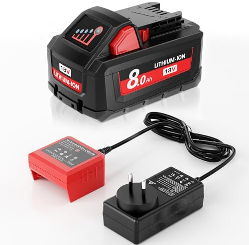 Batterie de rechange 18 V 8000 mAh pour Milwaukee M18 + chargeur compatible avec Milwaukee M18 M18B 48-11-1840 48-11-1828 48-11-1820 48-11-1815 48-11-1850