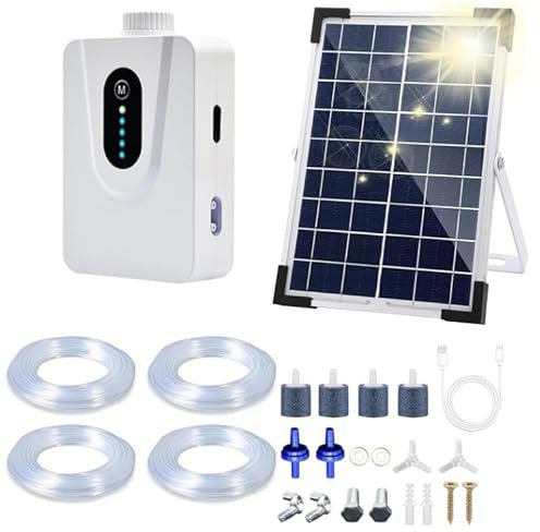 Pompa di ossigeno solare, 7 W, con batteria da 6000 mAh, ricarica solare disponibile e ricarica USB, pompa ad aria ossigenata per acquario, aeratore con tubo per bolle d'aria, per laghetti da giardino