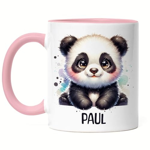 Kiddle-Design Kindertasse mit Namen Personalisiert, Personalisierte Tasse Kinder mit Waschbär, Namenstasse Waschbärtasse, Kinderbecher als Geschenk zur Taufe, Geburt Weihnachten - Emaille Tasse
