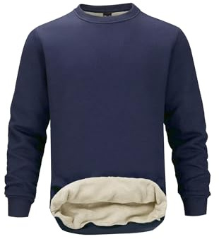 PrimeCrest Mens Sweatshirts No Hood Jumper Fleece Lined Crew Neck Smart Sweater Classic Thermal Pullover Casual Cotton Plain Warm Work Sherpa Winter Long Sleeve Tops Blue L