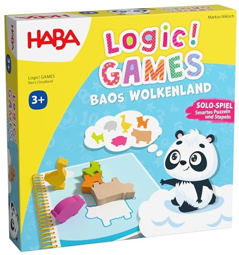 HABA Logic! Games – Baos Wolkenland – Legepuzzle & Stapelspiel mit 60 Aufgaben in verschiedenen Schwierigkeitsgraden ab 3 Jahren – 2012225001