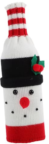SOLUSTRE Weihnachtlicher Handgestrickter Flaschenüberzug Schneemann Waschbare Flaschenhülle für Wein und Festliche Party und Tischdekoration Weihnachtsflaschentasche